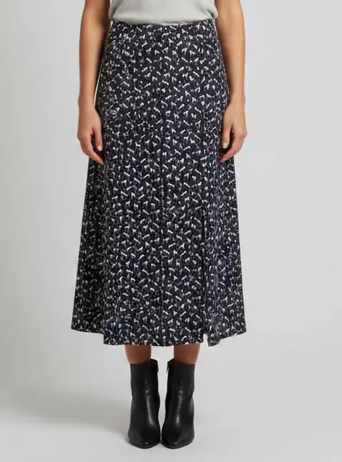 Maje Navy Blue Horse Stud Print  Jacquard Midi Skirt M