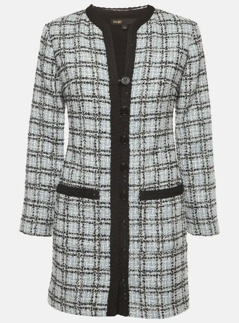 Maje Blue Tweed Long Sleeve Mini Dress  S