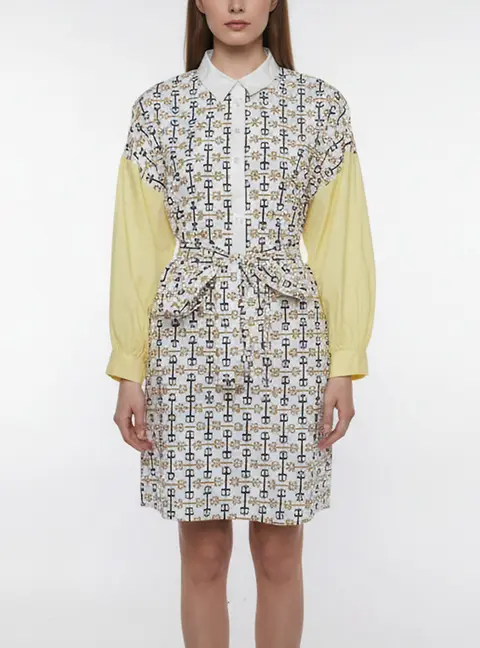 Maje White Printed Cotton Long Sleeve Short Dress M