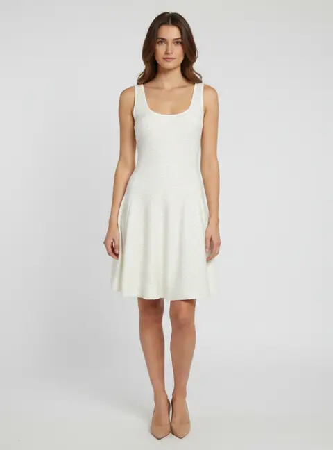 Maje White Knit Sleeveless Flared Sequin Mini Dress M