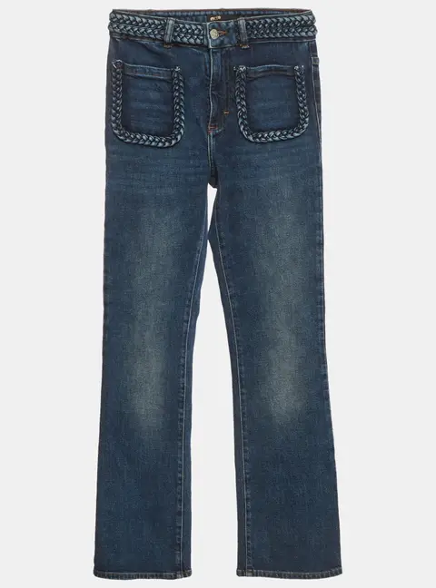 Maje Blue Denim Braided Trim Flared Jeans S/Waist 26"