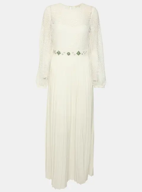 Maje White Lace Crystal Embellished Maxi Dress S