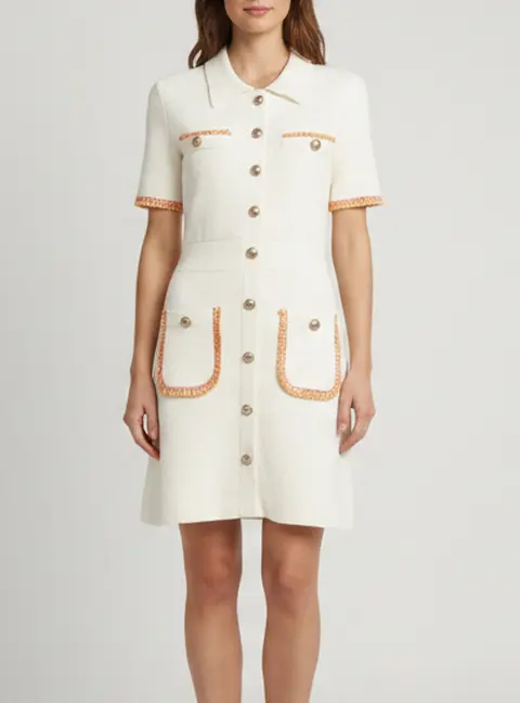 Maje White Boucl&eacute; Knit Braid Trim Risal Mini Dress S