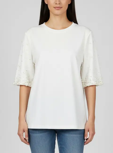 Maje White Cotton Pearl Embellished Short Sleeve Tristana T-Shirt S