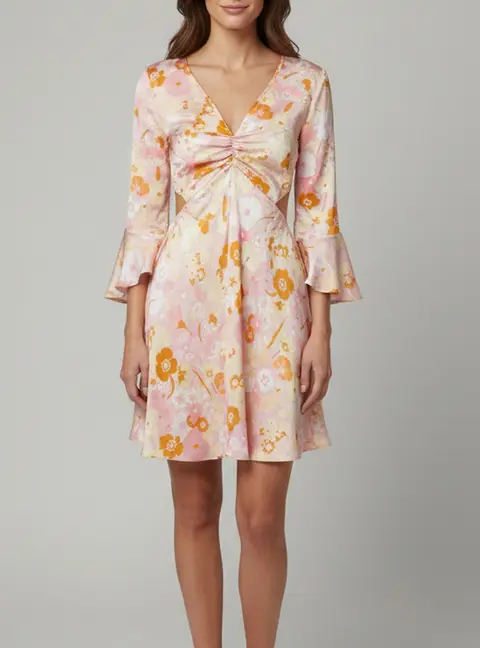 Maje Pink Floral Print Long Sleeve Mini Dress S