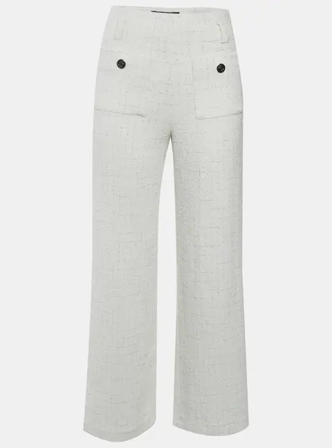 Maje Off White Metallic Thread Tweed Wide Leg Pilloni Pants S