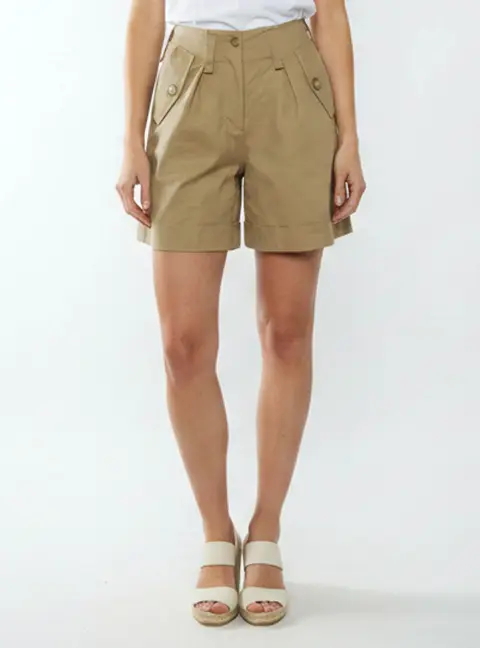 Maje Beige Stretch Cotton High Waist Shorts XS