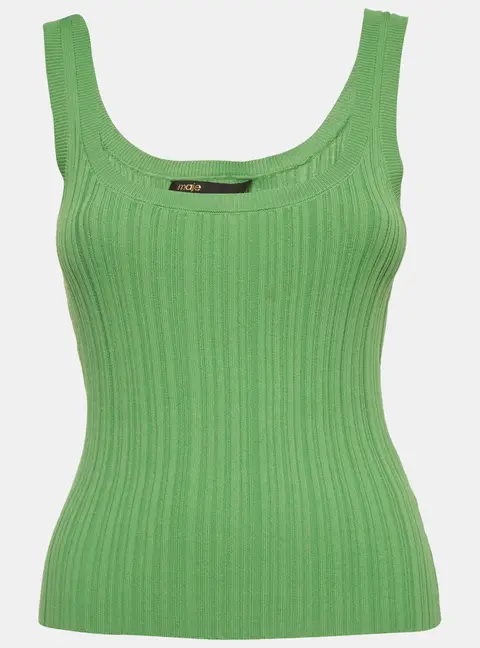 Maje Green Stretch Rib Knit Round Neckline Tank Top S