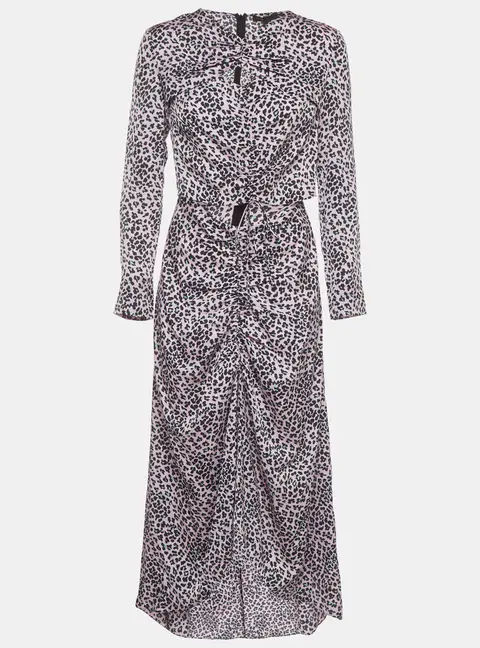 Maje Pink Leopard Print Satin Cut Out Long Rave Dress M