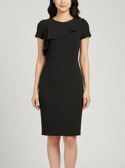 Maje Black Crepe Asymmetrical Flounced Fanny Sheath Dress M