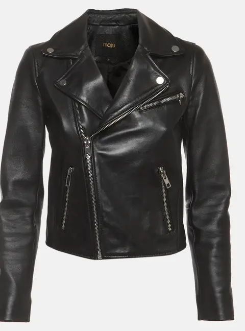 Maje Black Leather Zip-Up Biker Jacket S