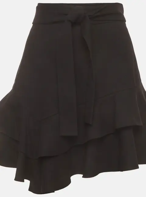 Maje Black Wool Blend Asymmetric Ruffled Mini Skirt L