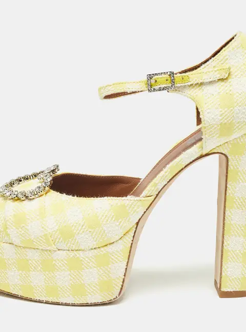 Malone Souliers Yellow/White Fabric Crystal Embellished Ankle Strap Sandals Size 40