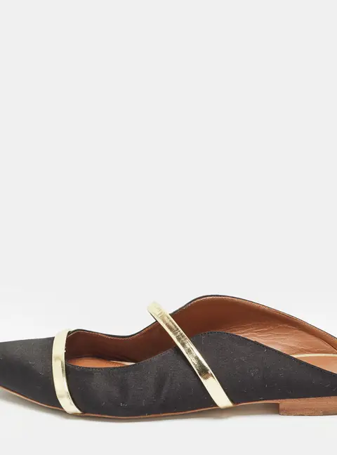 Malone Souliers Black/Gold Satin and Leather Maureen Flat Mules Size 38