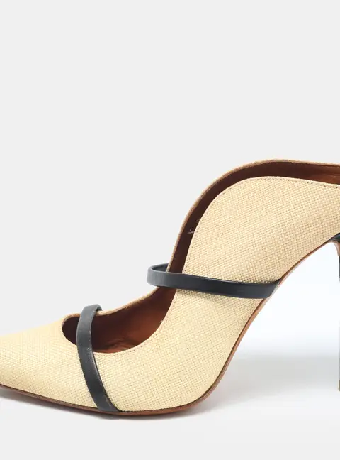 Malone Souliers Beige Leather and Woven Raffia Maureen Pumps Size 39.5