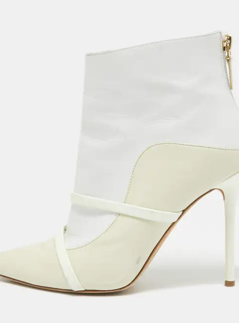 Malone Souliers Cream/White Leather Madison Pointed Toe Ankle Boots Size 38.5