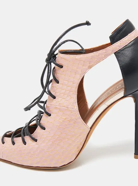 Malone Souliers Beige/Black Leather and Python Montana Lace Up Booties Size 38