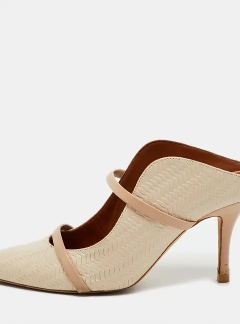 Malone Souliers Off White/Beige Woven Leather Maureen Pointed Toe Mules Size 38