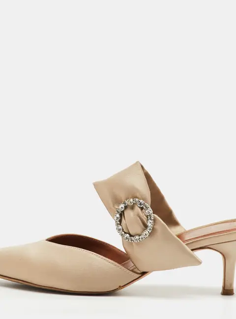 Malone Souliers Beige Satin Maite 45 Crystal Embellished Mules Size 38
