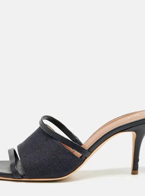 Malone Souliers Navy Blue Canvas and Leather Laney Slide Sandals Size 39