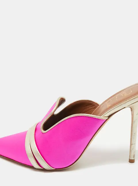 Malone Souliers Pink/Gold Leather and Satin Mule Sandals Size 39