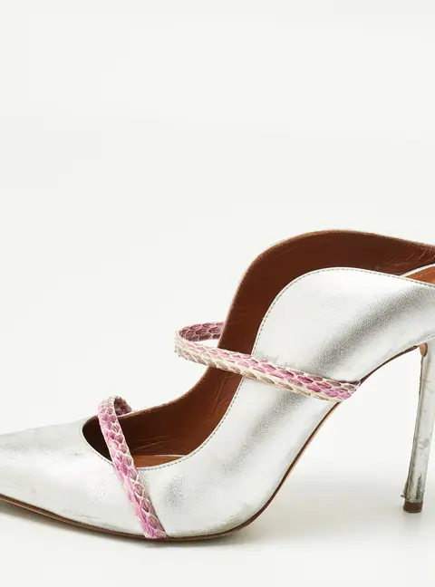 Malone Souliers Silver/Purple Leather and Python Leather Maureen Mules Size 40