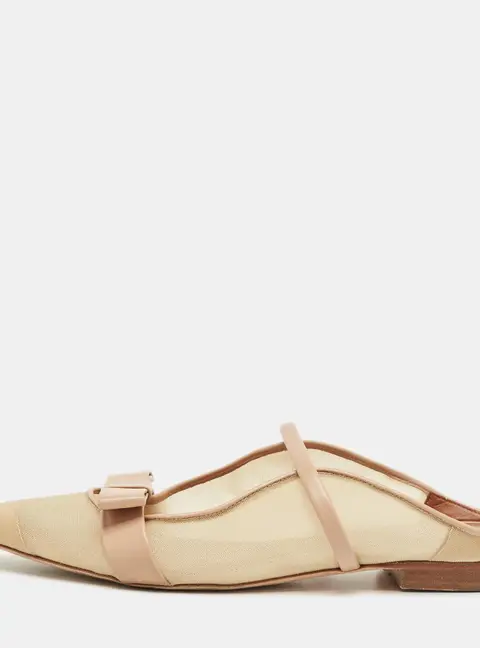 Malone Souliers Beige/Cream Mesh and Leather Maureen Pointed Toe Flat Mules Size 38