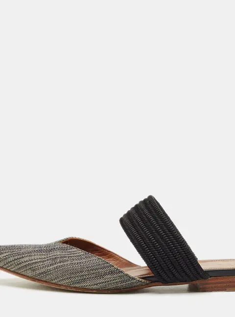 Malone Souliers Beige/Black Canvas Maisie Mules Size 36.5