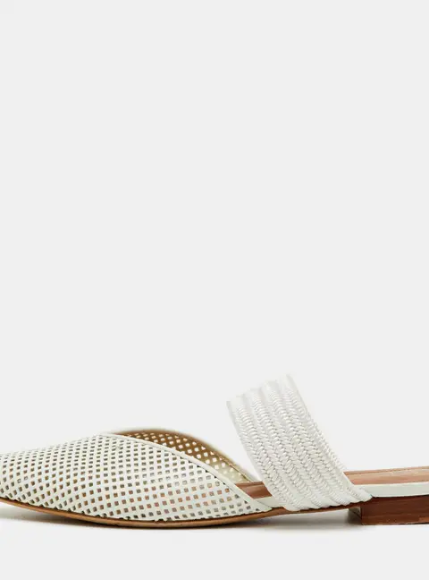 Malone Souliers White Perforated Leather and Maisie Cord Pointed Toe Mules Size 40.5