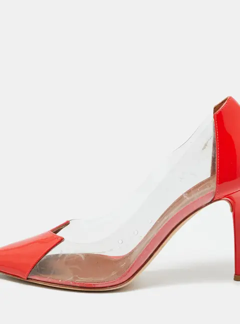 Malone Souliers Size 37 Red/Transparent Patent Leather and PVC Pointed Toe Pumps