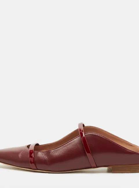 Malone Souliers Maureen Size 37.5 Burgundy Leather and Patent Flat Mules