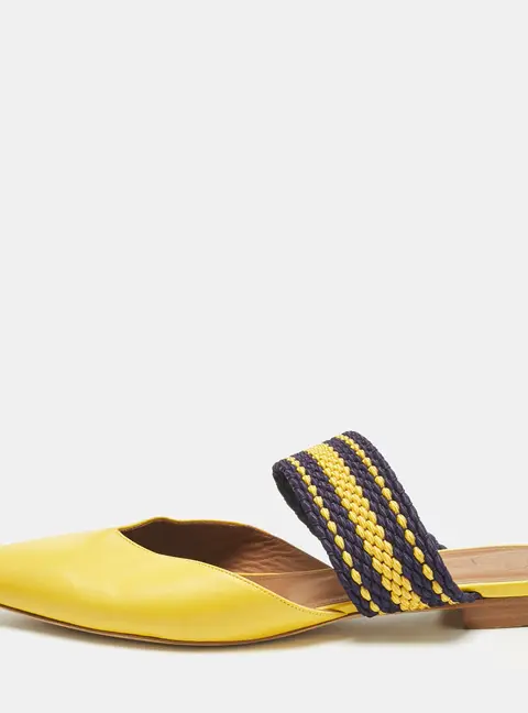 Malone Souliers Yellow/Purple Leather and Cord Maisie Pointed Toe Mules Size 40