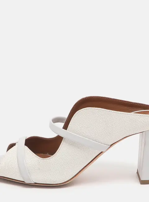 Malone Souliers Norah Size 35 White Leather and Straw Mules