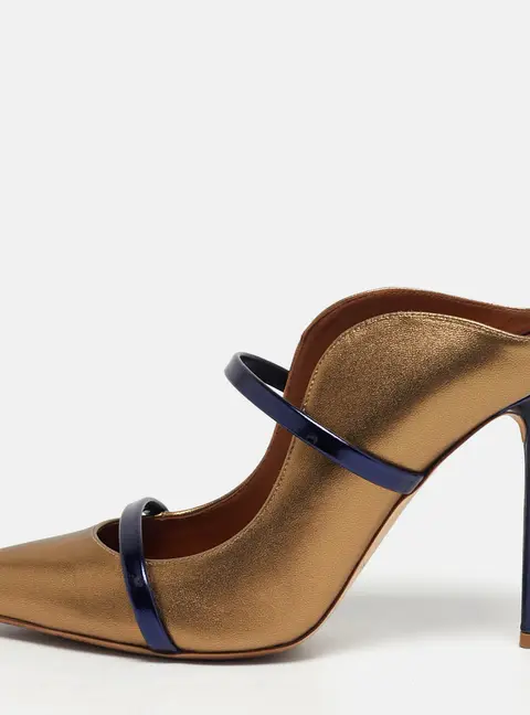 Malone Souliers Maureen Size 38.5 Navy Blue/Gold Leather Mules