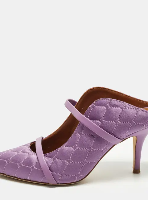 Malone Souliers Maureen Size 36 Purple Quilted Satin Mules