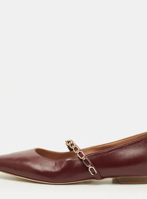 Malone Souliers Virna Size 38.5 Burgundy Leather Chain Detail Mary Jane Ballet Flats