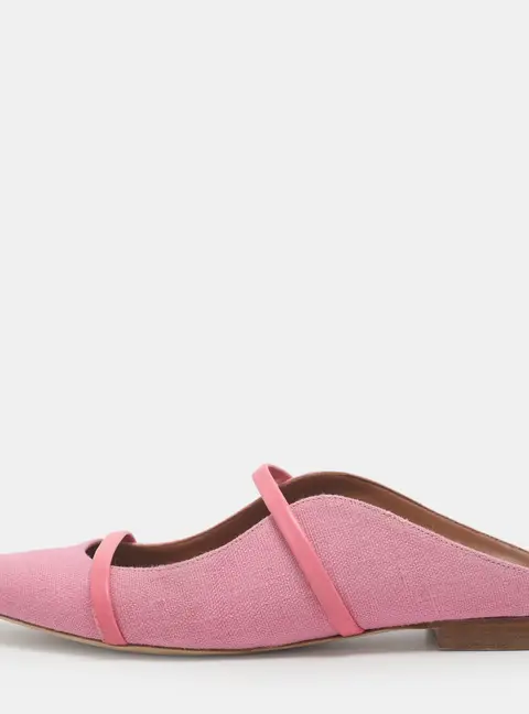 Malone Souliers Maureen Size 39.5 Pink Canvas and Leather Flat Mules