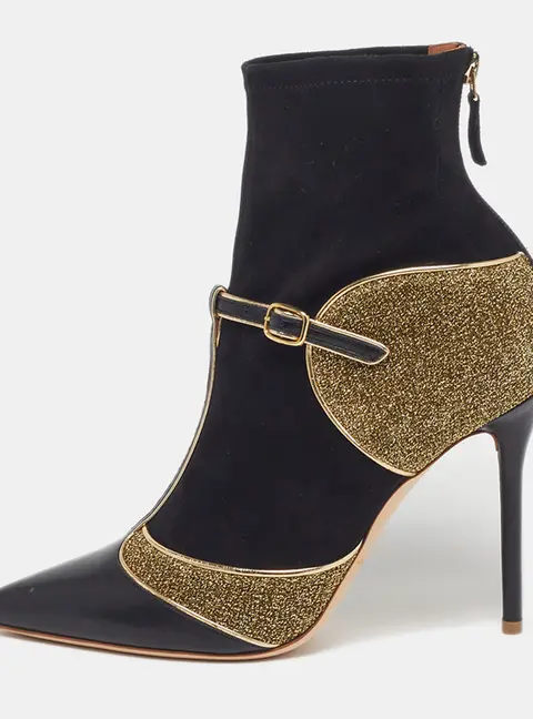 Malone Souliers Sadif Size 38 Black/Gold Leather and Suede Sock  Boots