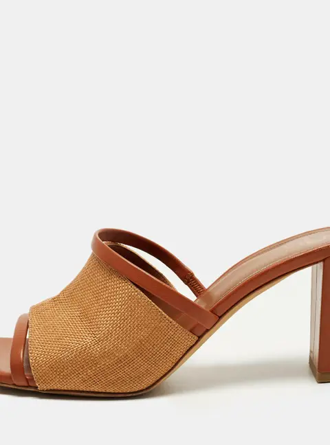 Malone Souliers Demi Size 37.5 Brown Leather and Raffia Slide Sandals