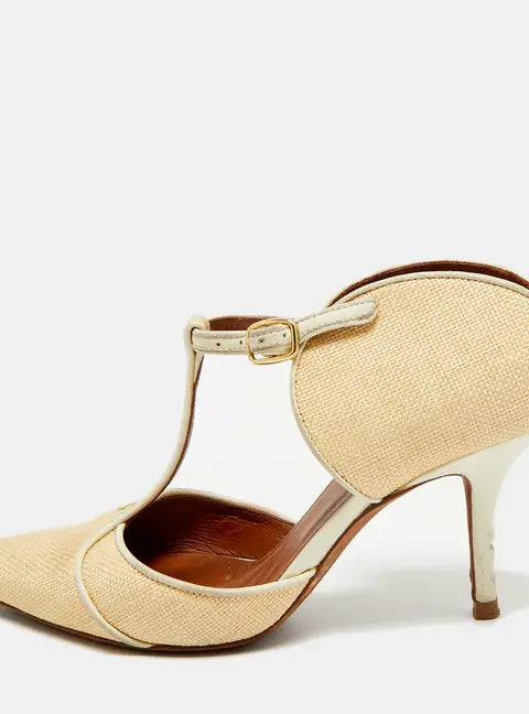 Malone Souliers Maureen Size 37 Cream/Beige Leather and Raffia Mules