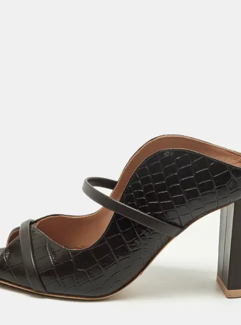 Malone Souliers Norah Size 36 Dark Brown Croc Embossed and Leather Mules