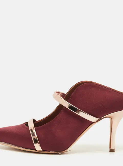 Malone Souliers Maureen Size 37 Burgundy/Rose Gold Leather and Satin Mules