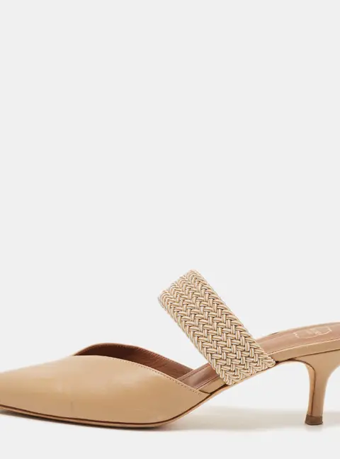 Malone Souliers Maisie Size 38 Beige Leather and Cord Pointed Toe Mules