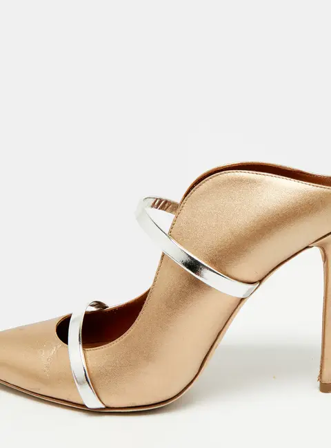 Malone Souliers Maureen Size 39 Metallic/Silver Leather and Suede Mules