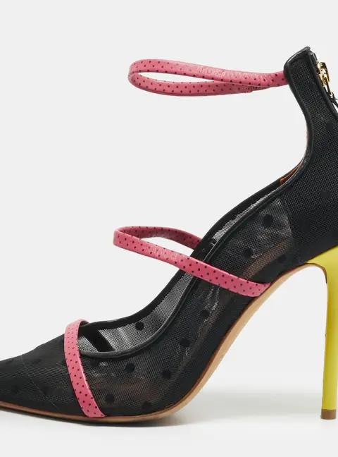 Malone Souliers Maureen Size 38 Black/Pink Leather and Net Pumps