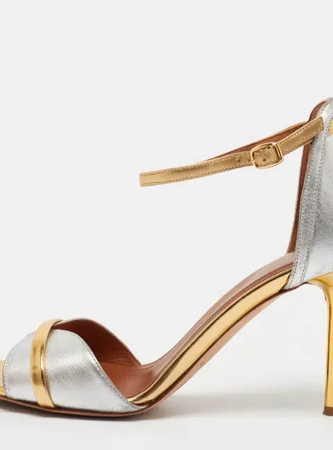 Malone Souliers Miranda Size 40 Silver/Gold Leather Ankle Strap Sandals