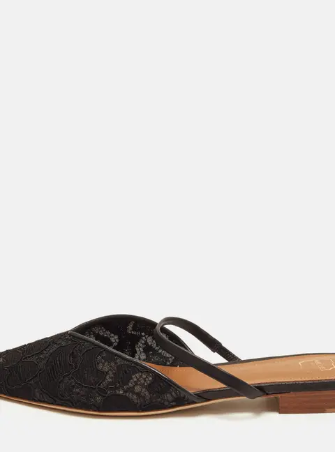 Malone Souliers Maria Size 39 Black Lace and Leather Slingback Flats