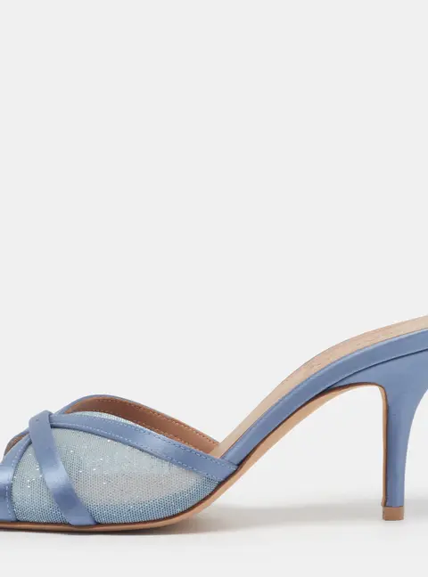 Malone Souliers Perla Size 36 Blue Lace and Satin Slide Sandals