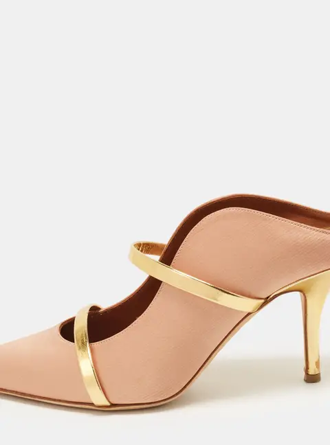 Malone Souliers Maureen Size 38 Pink/Gold Leather and Satin Mules