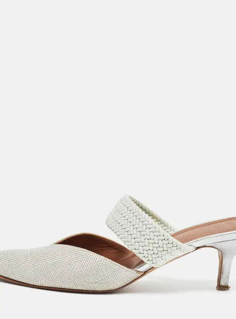 Malone Souliers Maisie Size 38.5 Grey Leather and Raffia Mules